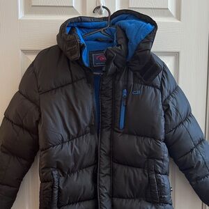 CB Casual Black Puffer Jacket with Blue Highlights